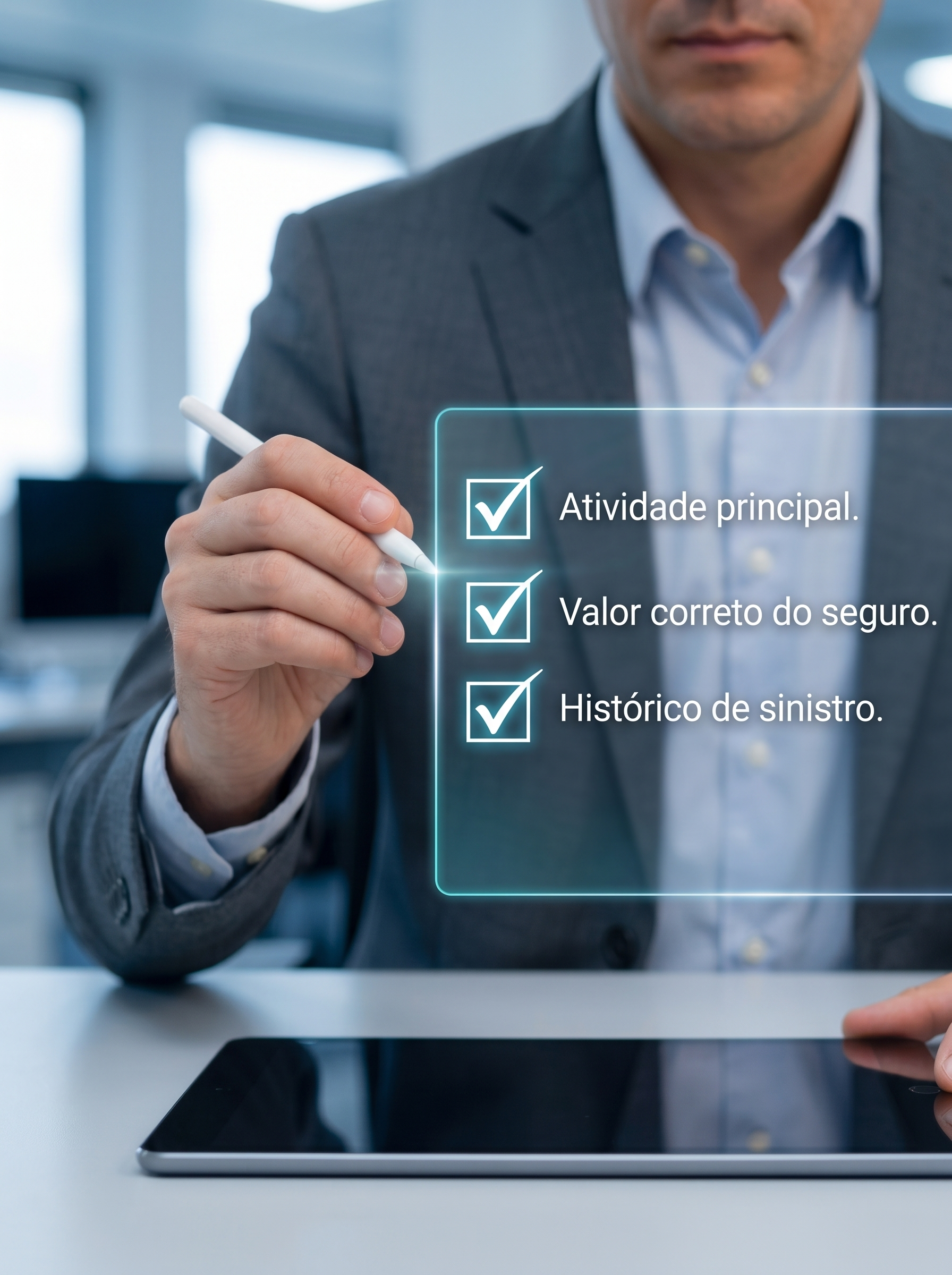 Especialista preenchendo checklist do Diagnóstico CTLA: atividade principal, valor correto do seguro, histórico de sinistro, para quem nunca teve seguro e para quem já tem